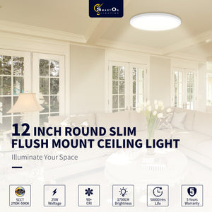 Flush Mount Square Ceiling Light ,12 Inch ,25W , 1700 Lumens, Selectable CCT