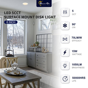 Surface Mount Disk Light , 15W , 1050 Lumens , Selectable CCT