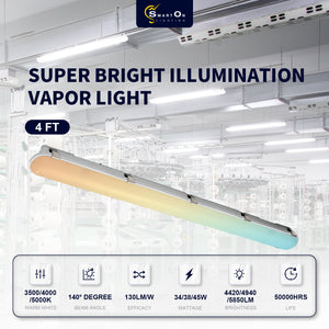 4Ft Led Vapor Tight Light , 34W/38W/45W ,Selectable Wattage & CCT , Up to 5850 Lumens