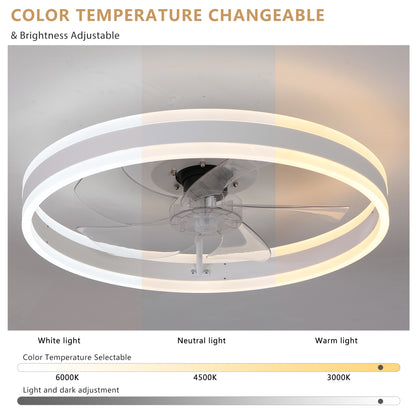 Ceiling Fans with Lights, 19.7'' Minimalist Ring Led Dimmable Chandelier, 3CCT, Noiseless