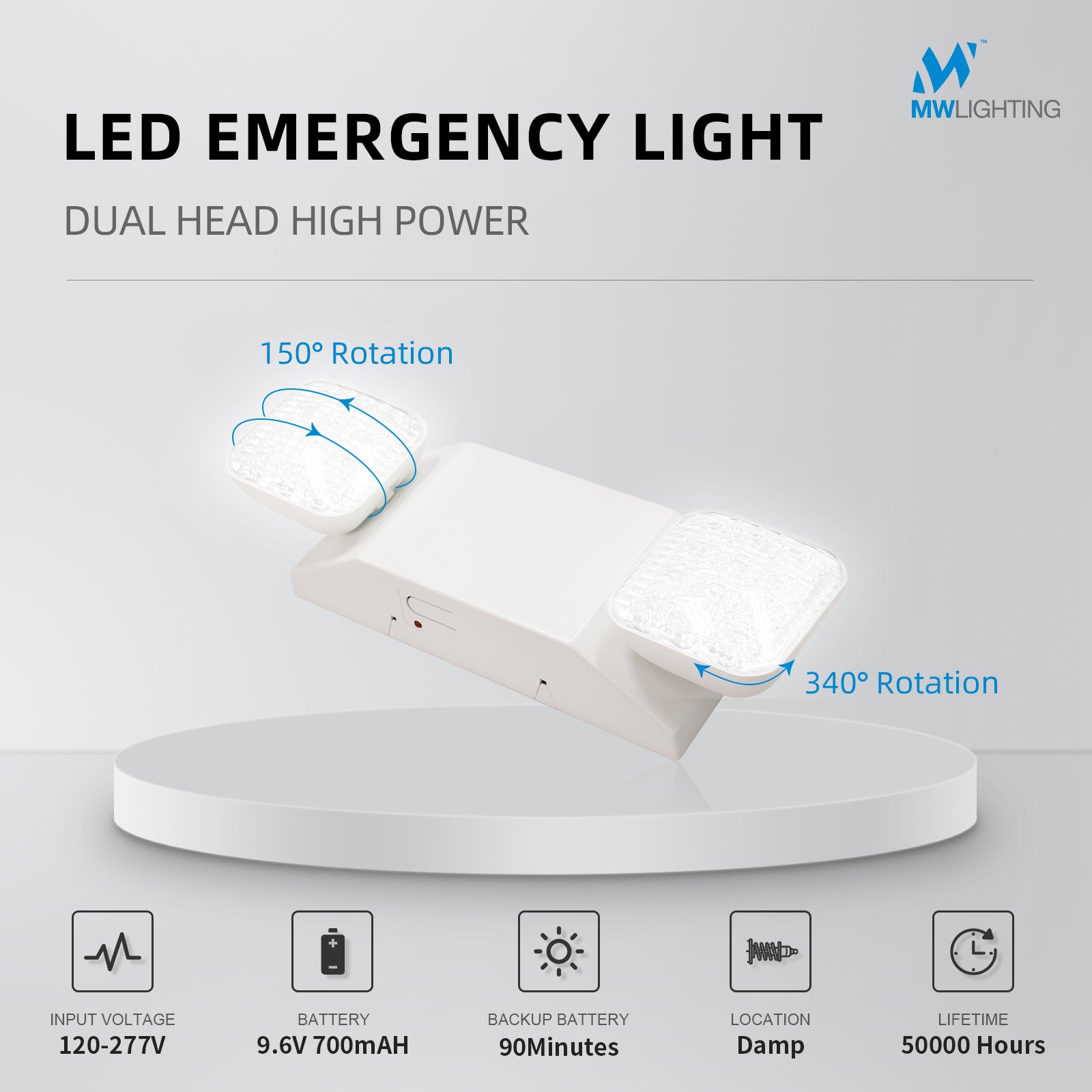 Two adjustable LED head bright emergency light-90 minute battery