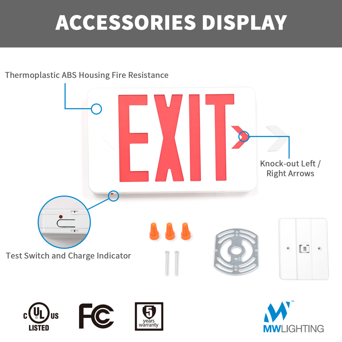 Exit Sign Battery Configuration Compact Led Exit Signs , Battery Backup, Red & Green Letter
