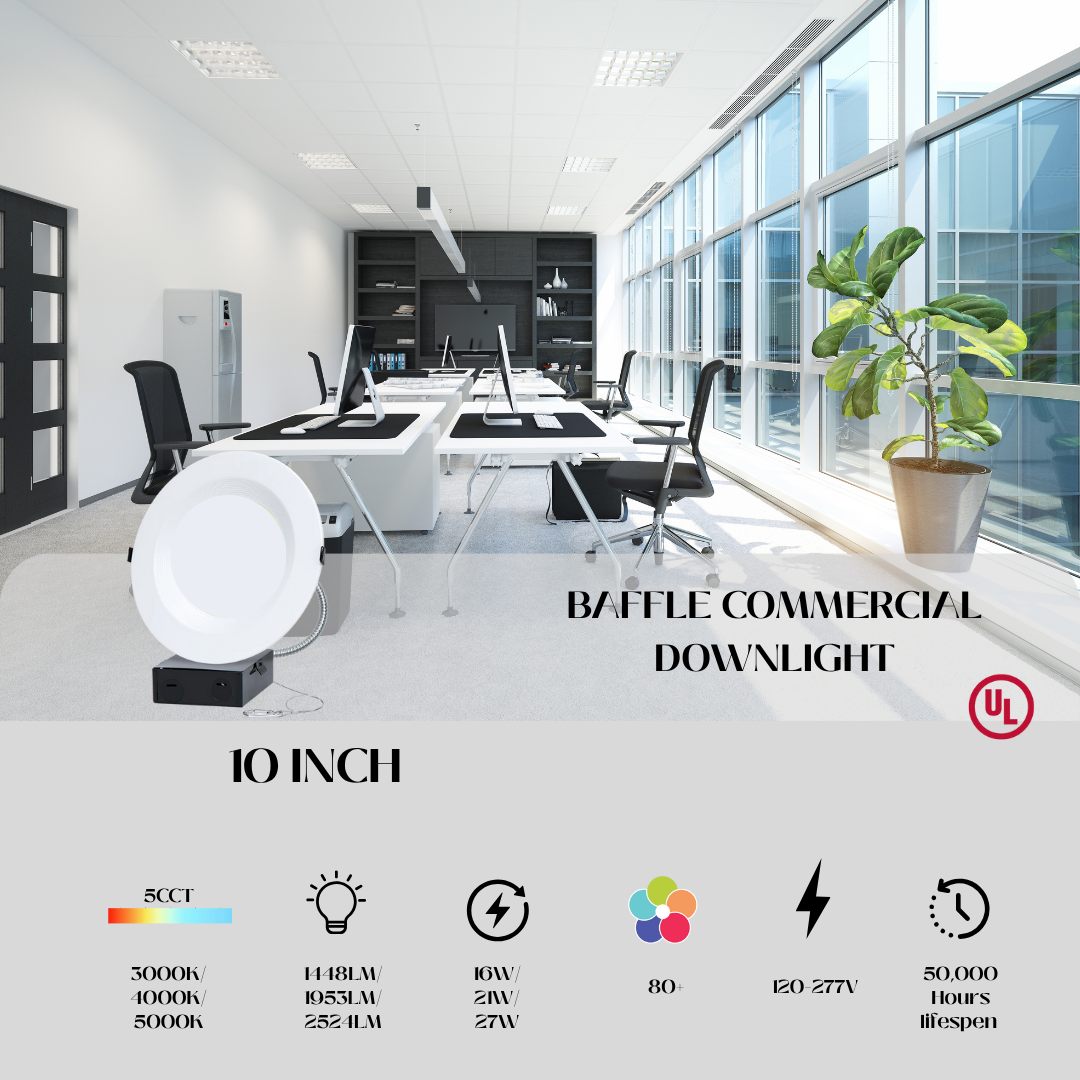 4"/6"/8"/10"/12"  Round Baffle Trim Commercial Can-less Downlight