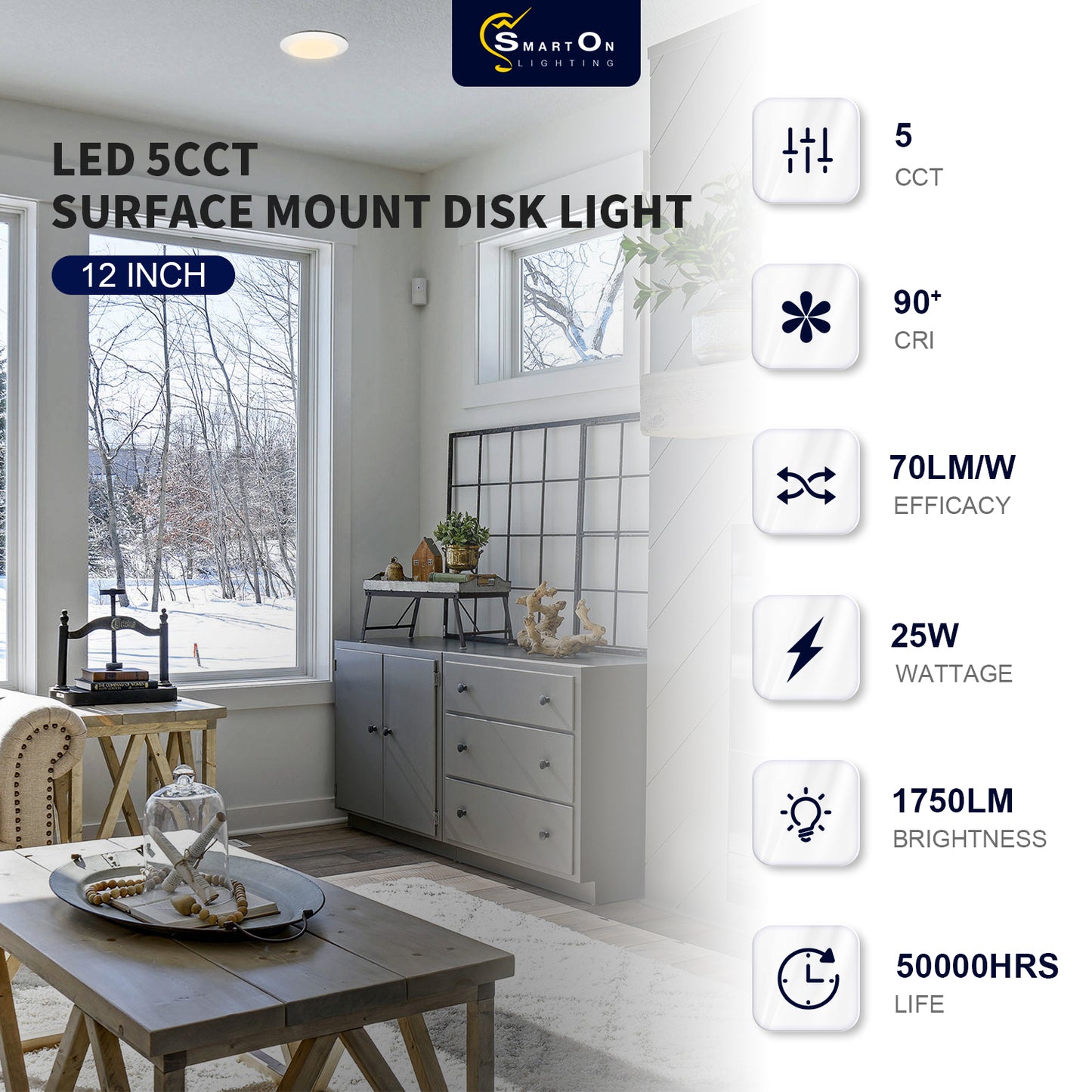 12Inch Surface Mount Disk Downlight 5CCT 25W 1750LM