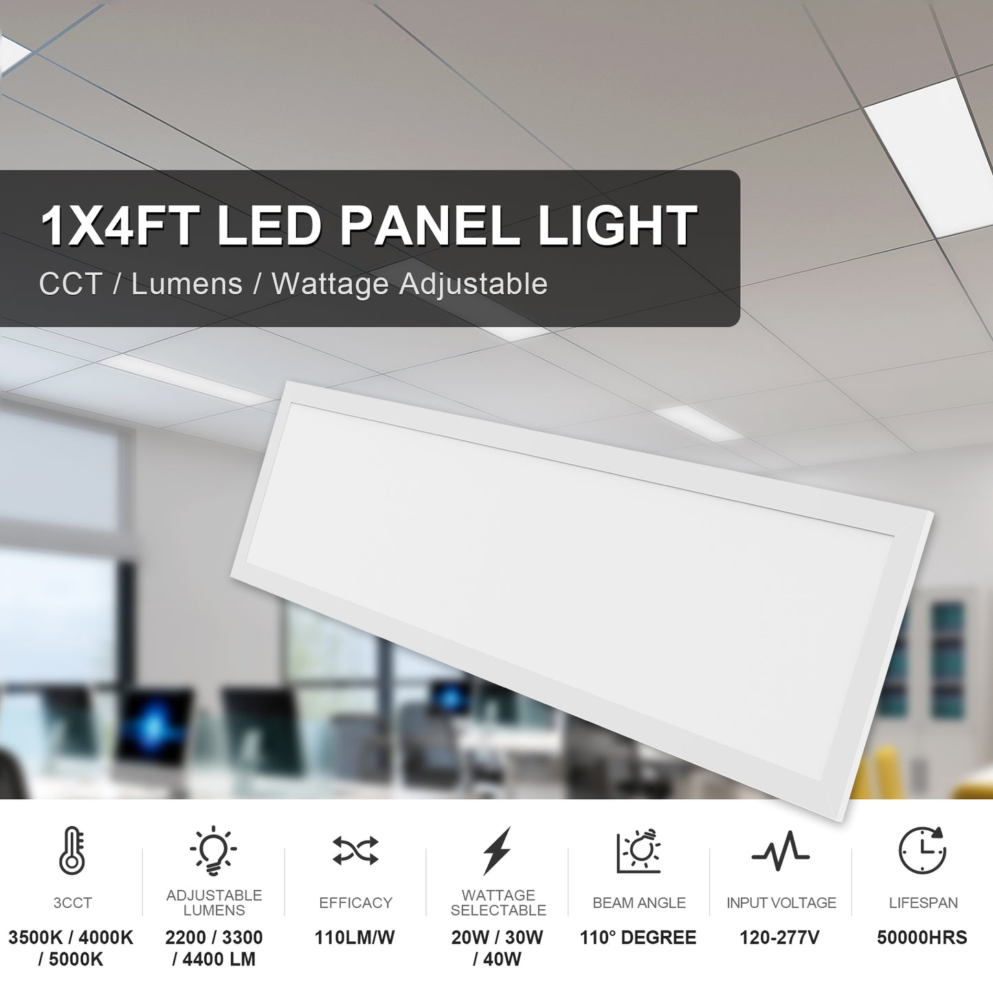 1x4FT LED Backlit Flat Panel Light 20/30/40W 5000K 4400Lumens