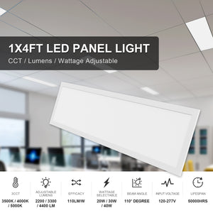 Pack of 2 - LED 1x4ft 3 CCT Color Tunable and 3 Wattage Adjustable LED Backlit Flat Panel Light, 20-30-40W, Dimmable