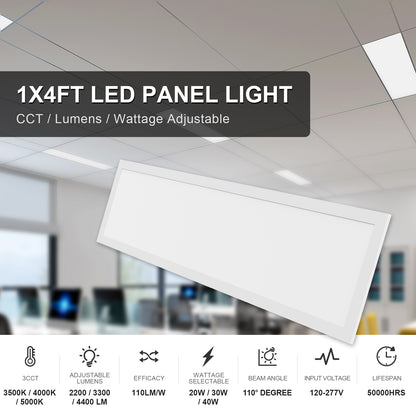 1x4FT LED Backlit Flat Panel Light 20/30/40W 5000K 4400Lumens