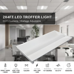 2X4 LED Troffer Light Fixture with 3CCT & Wattage Adjustable