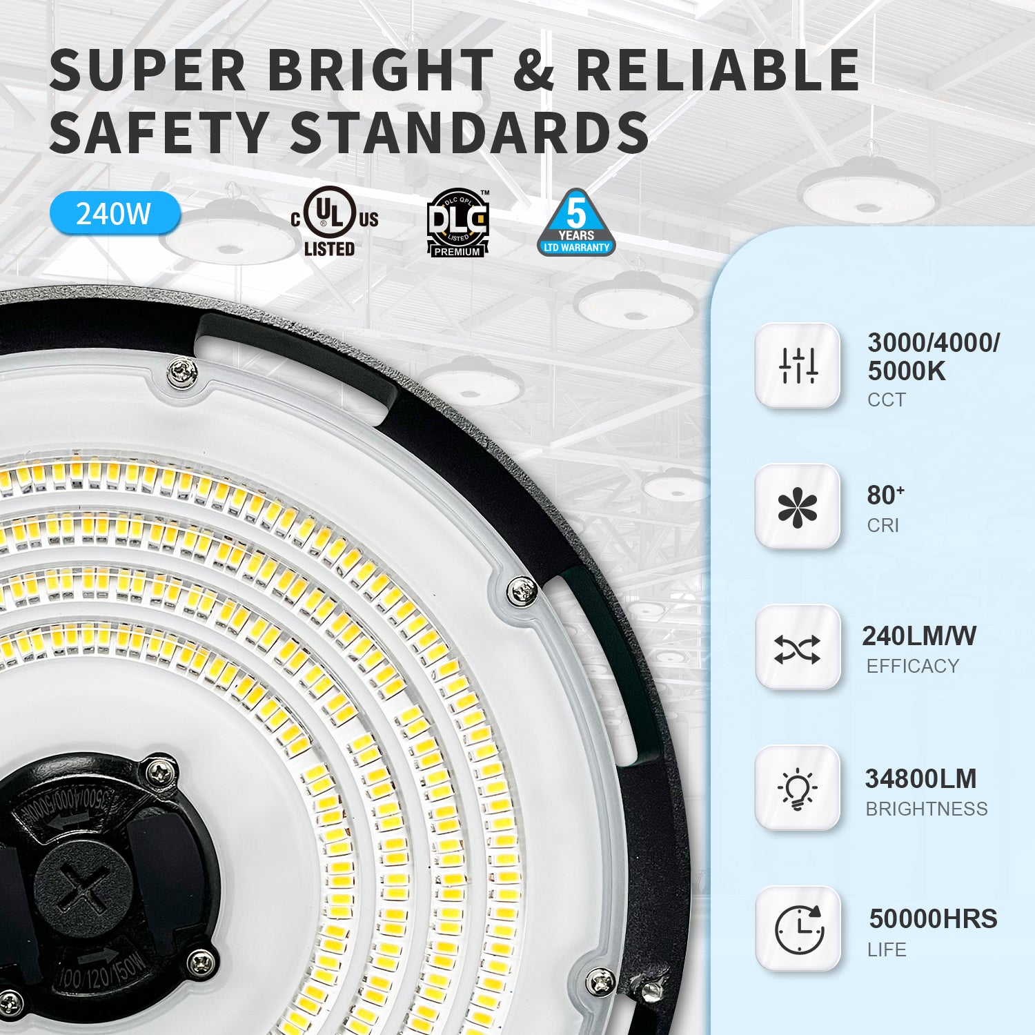 UFO lighting fixtures,240LM/W,34800LM,50000hrs life