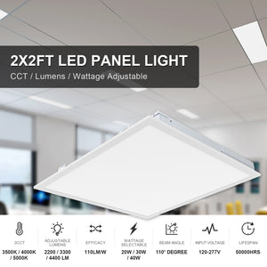 MW Lighting Pack of 4 - 2x2ft 3 CCT Color Tunable and 3 Wattage Adjustable LED Backlit Flat Panel Light, 20-30-40W, 3 lumen selectable, Dimmable
