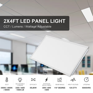 MW Lighting Pack of 4 - 2x4ft 3 Color Tunable and 3 Wattage Adjustable LED Backlit Flat Panel Light, 30-40-50W, 3 lumen selectable, Dimmable