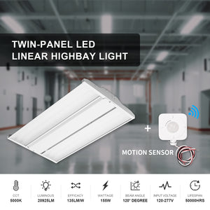 Led Twin Panel Linear High Bay with Motion Sensor,  2FT, 155W ,20925 Lumens , 5000K