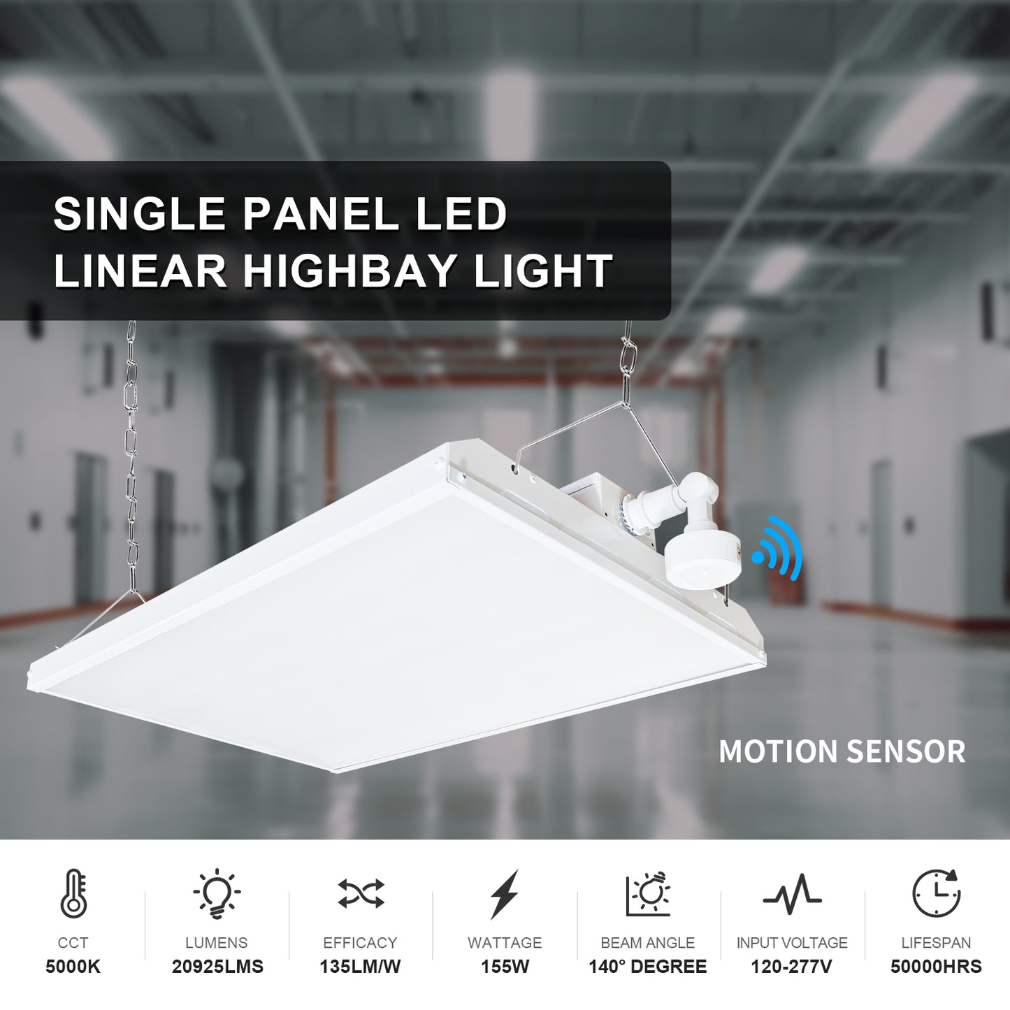 2FT 155W LED Linear Highbay 5000K/20925Lumens with Motion Sensor