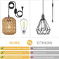 Plug in Pendant Light with LED Bulb, Rattan Hanging Lamp with 16ft Dimmable Cord, Hand Woven Wicker Plug in Chandelier, Boho Hanging Lights Fixture with Plug in Cord for Bedroom Hallway Foyer