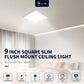 Smarton Lighting Led 9 inch square flush mount ceiling light|3000k//4000k/5000k |12W 600 Lumens| Dimmable | Damp Location for Bedroom, Kitchen, Office,Closet,Laundry Room