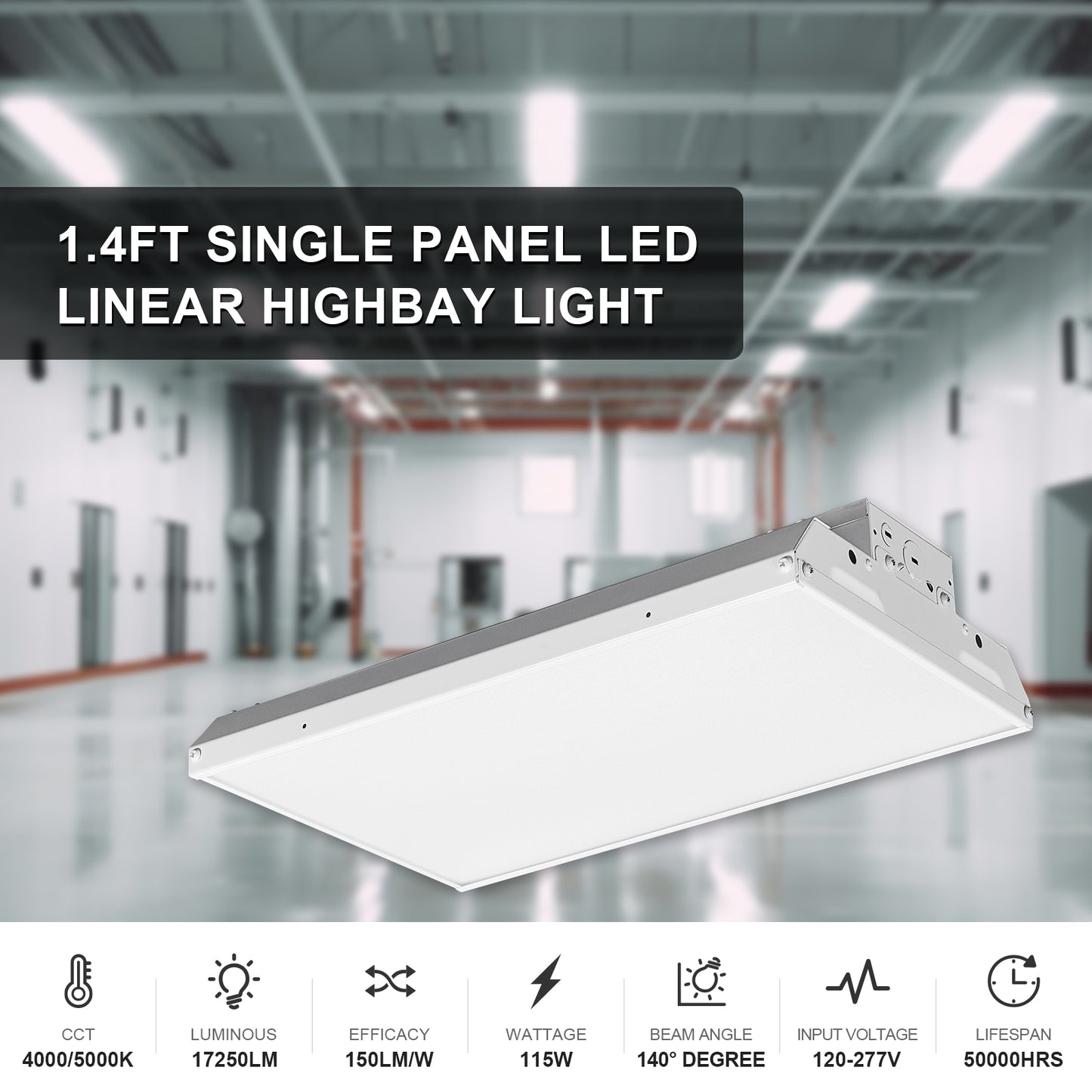 1.4FT 115W LED Linear HighBay 4000K/5000K/17250Lumens