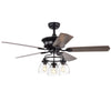 52-in Farmhouse Glass Shade 5-Blade Reversible Ceiling Fan with Light Kit and Remote - 52 Inches For Bedroom ,Living Room - Matte Black