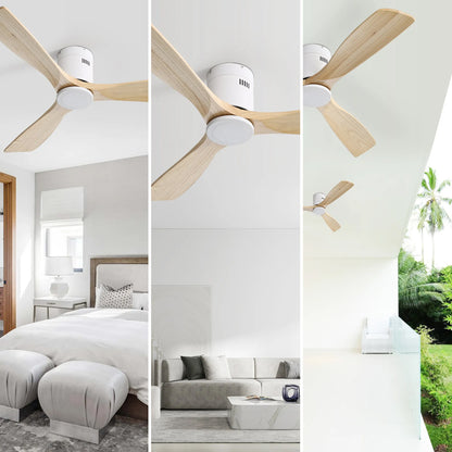 Ceiling Fan Without Light, 3 Solid Wood Blades Outdoor Indoor Ceiling Fan For Living Room 