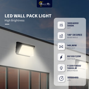 Smarton Lighting Wattage & CCT Selectable Led Wall Pack |Up to 16800 Lumens | Suppoort Photocell|120-277V |Dimmable | Waterproof |For Warehouse/Parking Lot Lighting