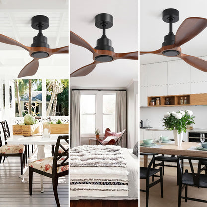 Ceiling Fan Without Light, 3 Solid Wood Blades Outdoor Indoor Ceiling Fan For Living Room 