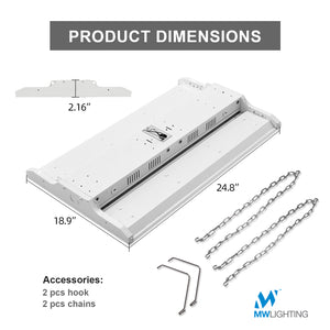 MW 2ft Linear Twin Panel High Bay Fixture with Motion Sensor | 5000k Daylight |210 Watts 28,350 Lumens| 120-277V | 0-10V Dimmable |UL/DLC | 5 Years Warranty