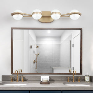 2.6 Inch Modern Minimalist Gold Bathroom Vanity Light, 4 Bulb Frosted Glass Shades, Wall Mounted Decorative Lighting Fixture, Suitable for Bathroom Vanity Mirror