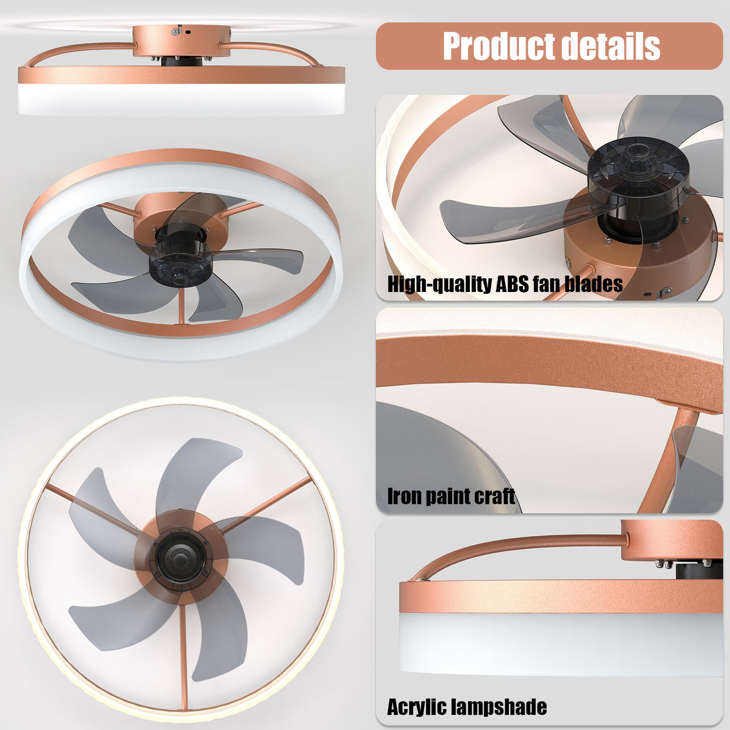 Ceiling Fans with Lights, 3CCT Thin Embedded LED Ceiling Fans,Dimmable,6 Speeds