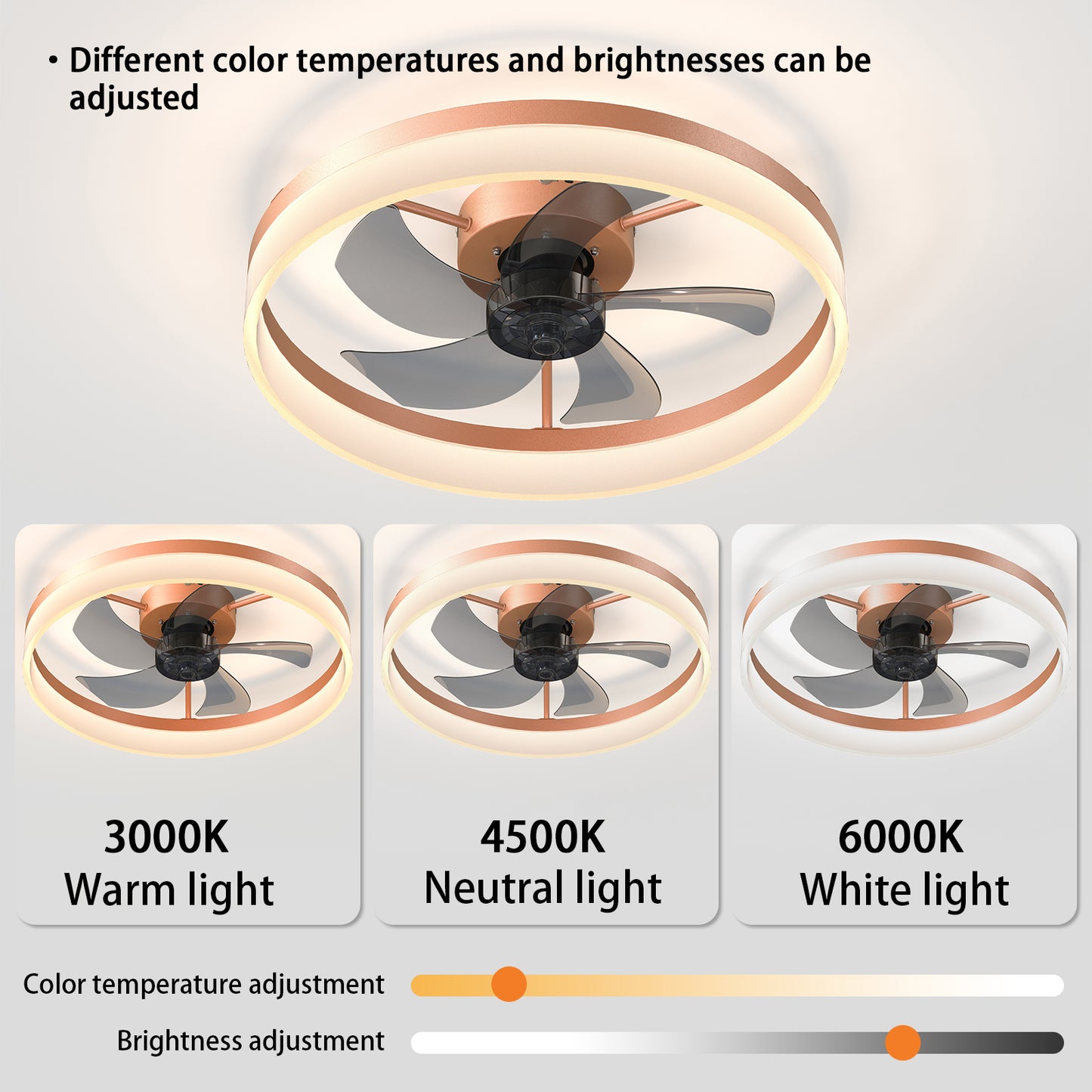 Ceiling Fans with Lights, 3CCT Thin Embedded LED Ceiling Fans,Dimmable,6 Speeds