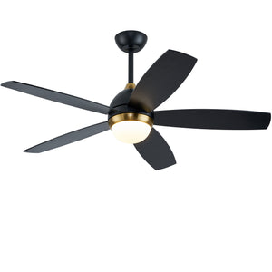 52 Inch Black Ceiling Fan with LED Lights, 3CCT Dimmable 6 Speeds Ceiling fan chandeliers Noiseless