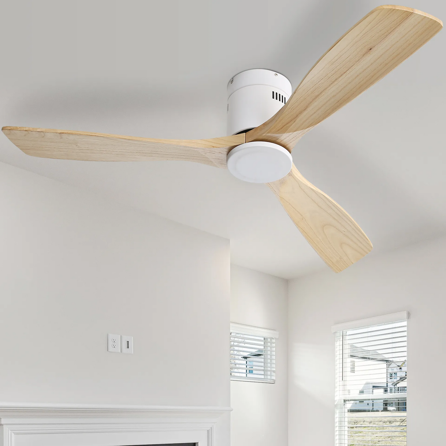 Ceiling Fan Without Light, 3 Solid Wood Blades Outdoor Indoor Ceiling Fan For Living Room 