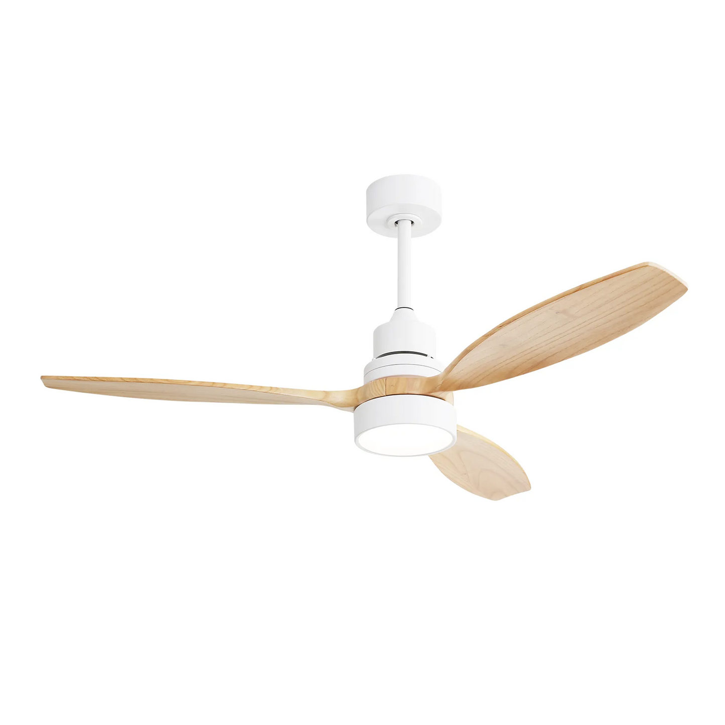 52 Inch 3CCT Ceiling Fan With LED Light, 3 Solid Wood Blades Remote Control Reversible DC Motor