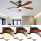 52 Inch Indoor Ceiling Fan With 3 Color Dimmable 5 ABS Blades Remote Control Reversible DC Motor Black With Led Light