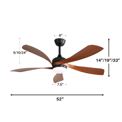 52 Inch Indoor Ceiling Fan With 3 Color Dimmable 5 ABS Blades Remote Control Reversible DC Motor Black With Led Light