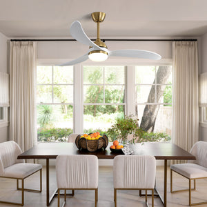 52 Inch Indoor Ceiling Fan With Lights, 3CCT 18W Dimmable Led Indoor Lighting 3 Solid Wood Blades Fans with Remote Control