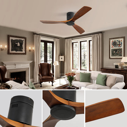 Ceiling Fan Without Light, 3 Solid Wood Blades Outdoor Indoor Ceiling Fan For Living Room 