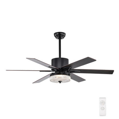 52 Inch Indoor Modern LED Ceiling Fan with Light and Remote Control, Reversible 6 Blades , Reversible Motor