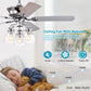 52-in Farmhouse Glass Shade 5-Blade Reversible Ceiling Fan with Light Kit and Remote - 52 Inches For Bedroom ,Living Room