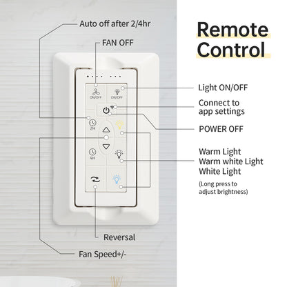 52 Inch Ceiling Fan With Dimmable 3CCT 18W LED Light, 5 Solid Wood Blades Remote Control  Reversible DC Motor