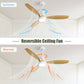 52 Inch 3CCT Ceiling Fan With LED Light, 3 Solid Wood Blades Remote Control Reversible DC Motor