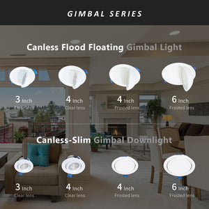 MW Lighting 4 inch LED Canless Gimbal Recessed Light with CCT Selectable-2700k/3000k/3500k/4000k/5000k