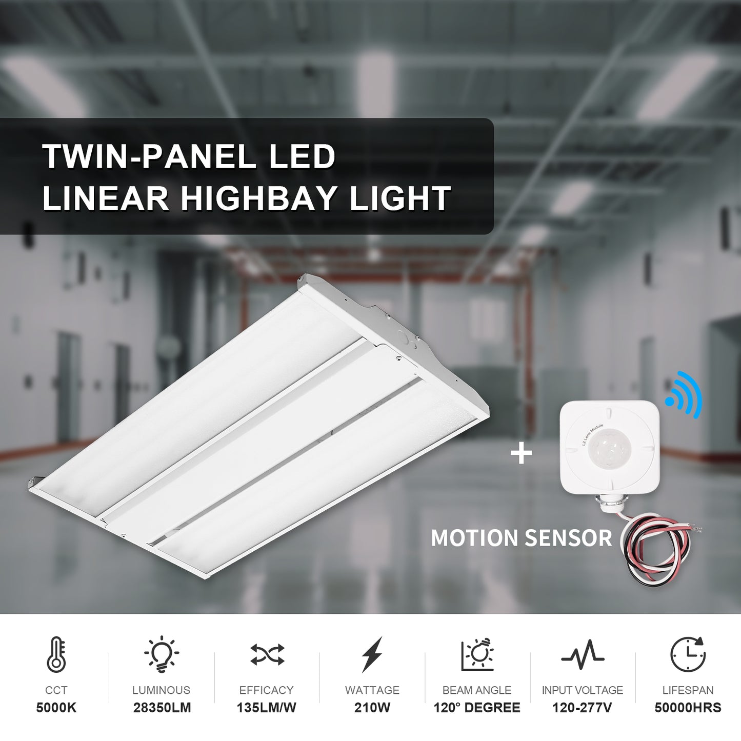 2FT 210W LED Linear Highbay 5000K/28350Lumens with Motion Sensor