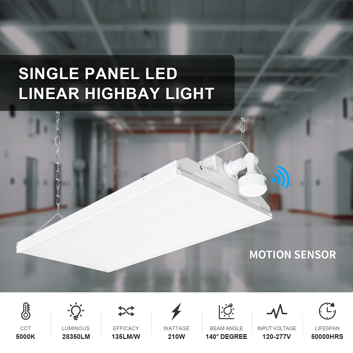 2FT 210W LED Linear Highbay 5000K/28350Lumens with Motion Sensor