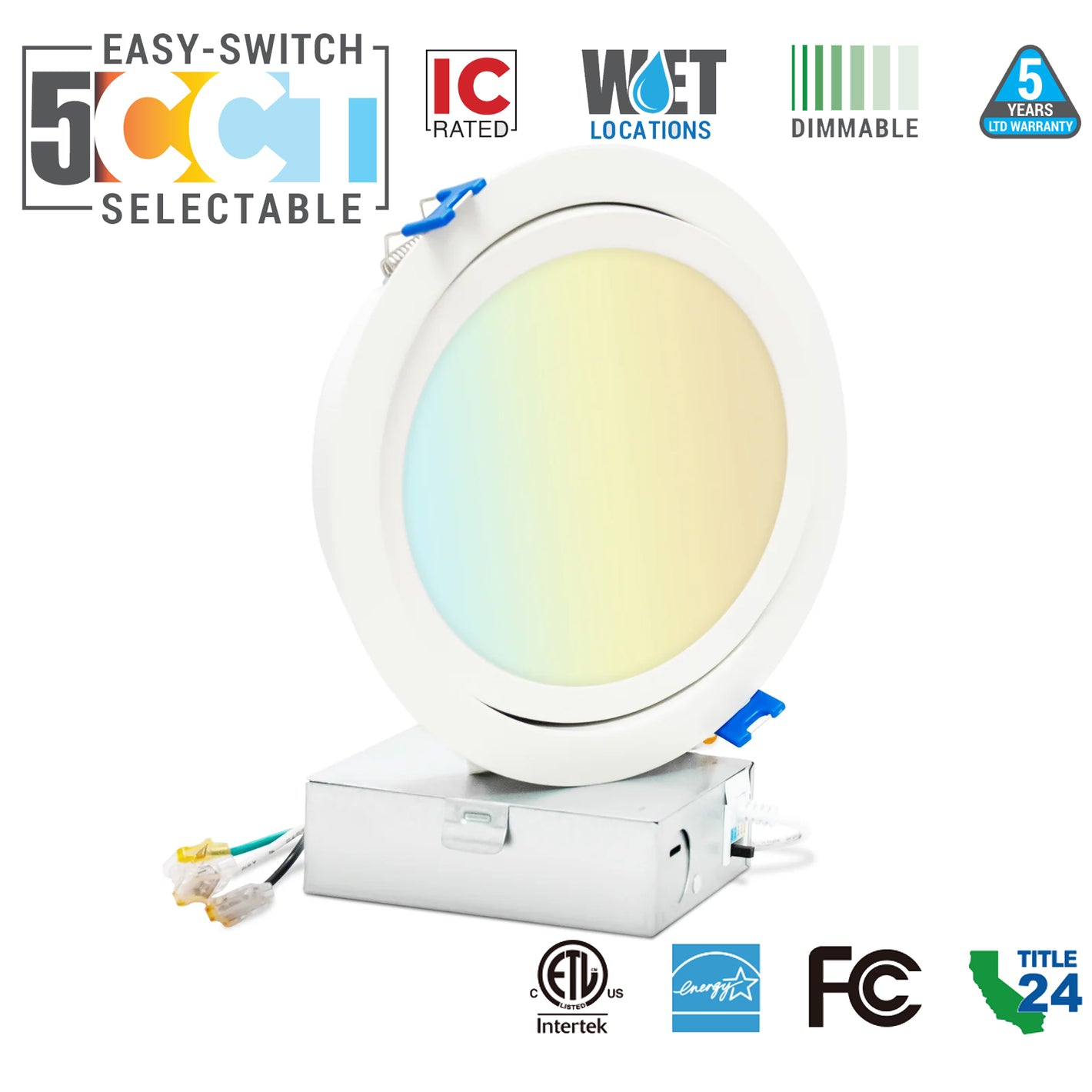 Canless Slim Swivel Recessed Downlight , 6 Inch ,12W, 800 Lumens ,Selectable CCT , Tilt Up to 20°