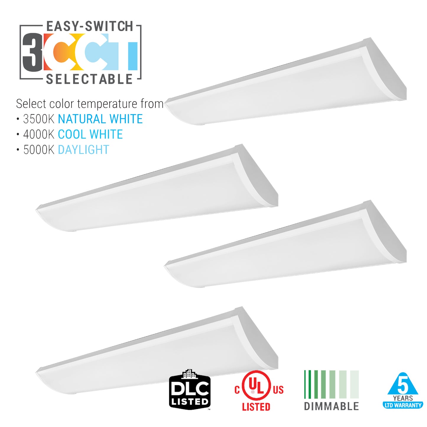 4ft. led wraparound light fixture-3500K/4000K/5000K Selection-34W/44W/54W-4Pack