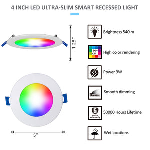 MW Lighting 4 Inch LED Canless Slim Smart RGB WIFI Recessed DownLight