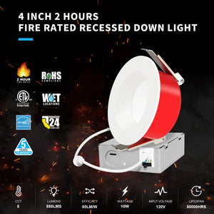 MW Lighting 4 Inch LED Fire Rated Canless Smooth Recessed Light | 5CCT Selectable 2700K-5000K | 2 Hours Fire Rating | 850 Lumens | 12W | No Tenmat Needed | Dimmable | IC Rated |