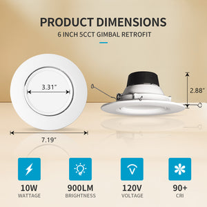 MW 1 Pack 5/6 Inch Rotatable Retrofit Gimbal LED Can Lights Dimmable, 11W, 2700K-5000K, 1100LM, CRI90 Directional Angled Trim Adjustable Ceiling Downlight, Ideal for Kitchens and Dining Rooms, UL Listed