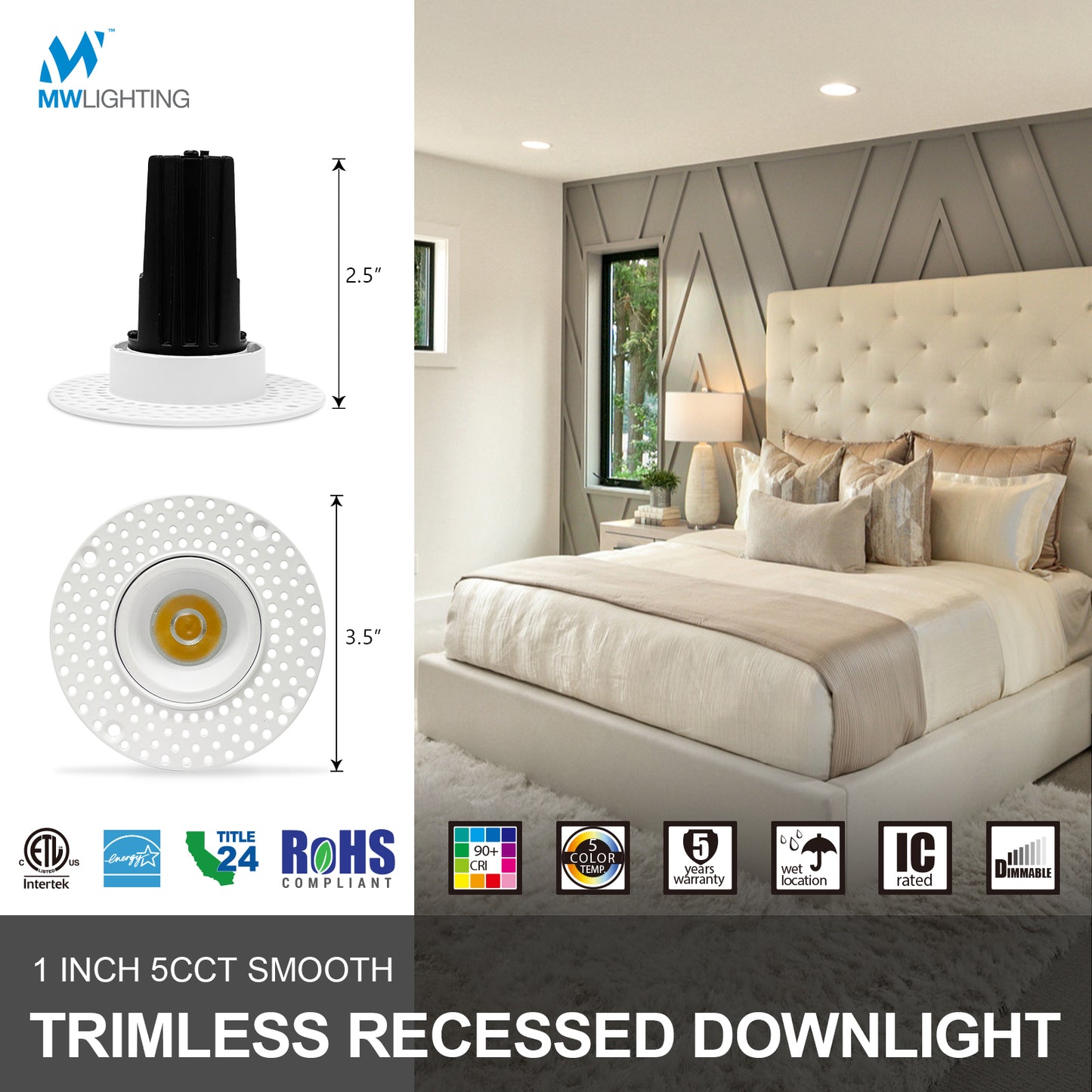 1 Inch Round Flange-less Canless Ultra Slim Downlight