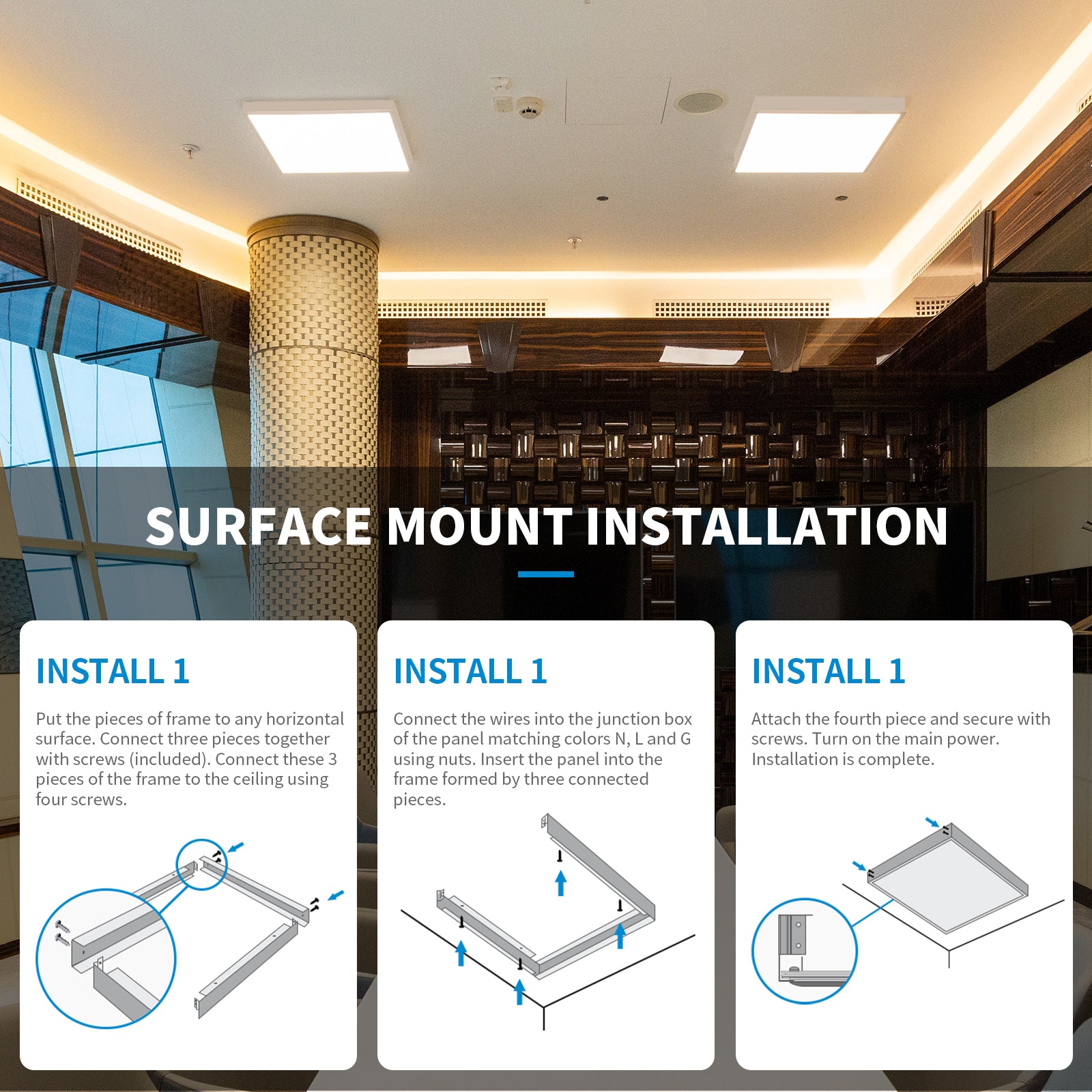 2x2 Surface Mount Kit for LED Flat Panel Light Size 24x24x3.13 inches