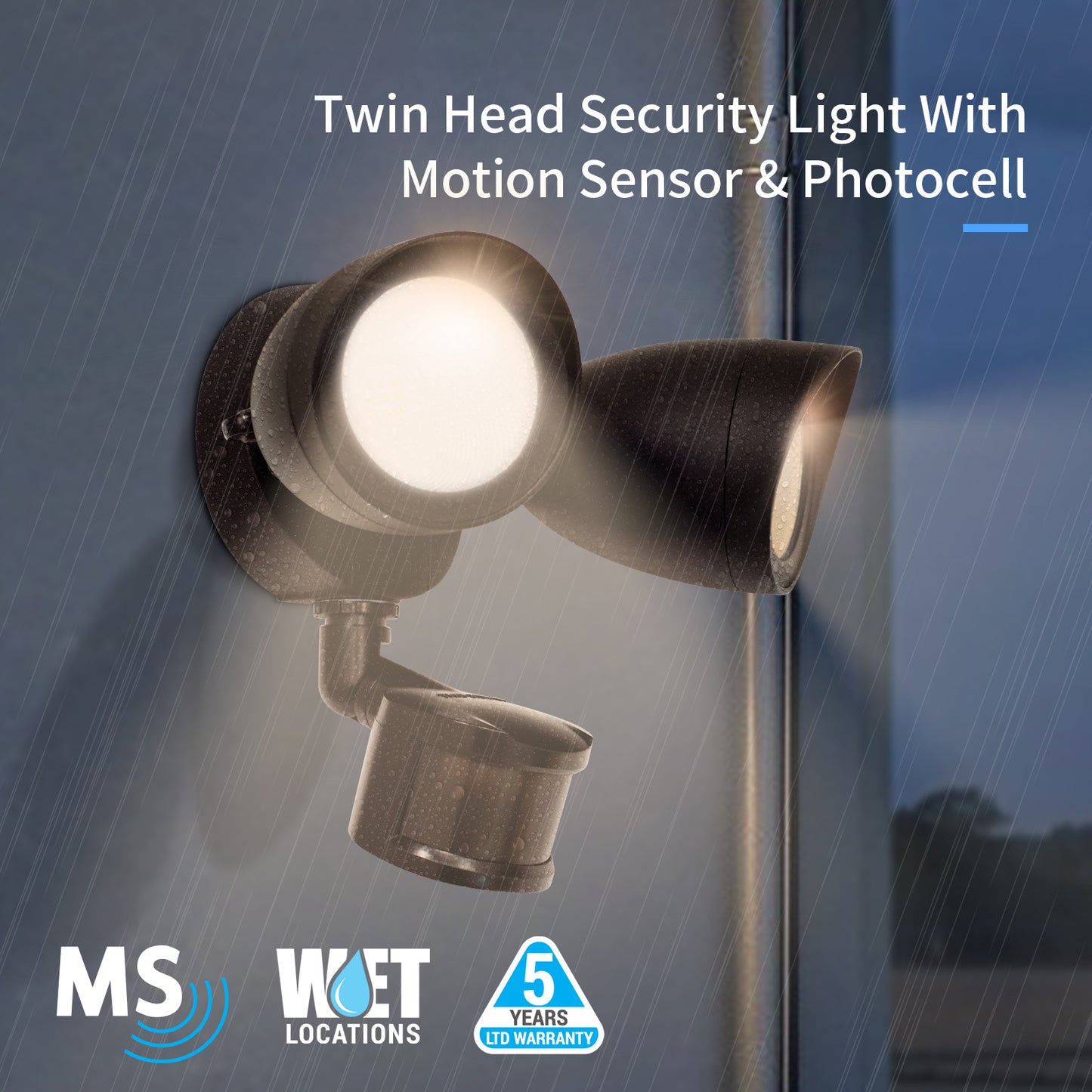 Twin Head LED Security Light with Motion Sensor Bronze Finish